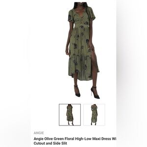 Angie Olive Green Floral Midi Dress